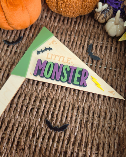 Cutest Pumpkin and Little Monster Pennant Flags - Halloween Photo Prop Signs