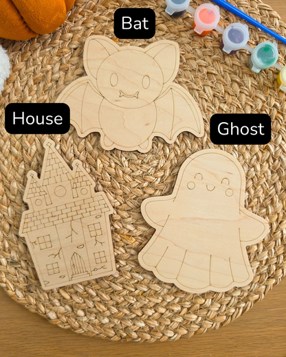 Set of 2 Halloween Wooden Shapes Paint Kit - Boo Basket Filler Gift