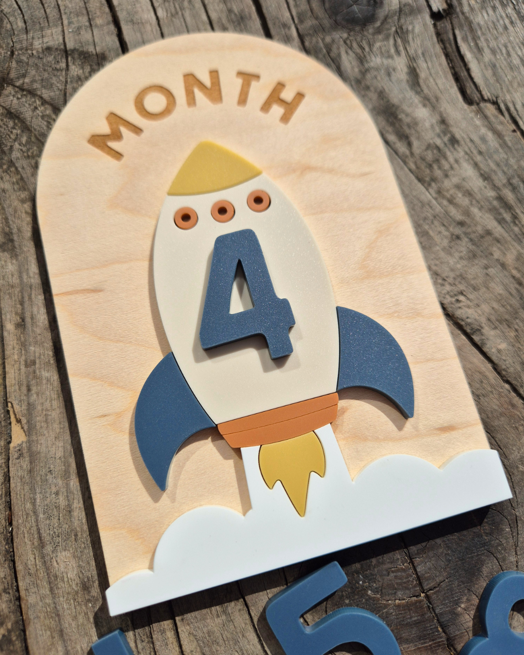 Space Rocket Milestone Plaque - Wooden and Acrylic Baby Photo Prop Sign