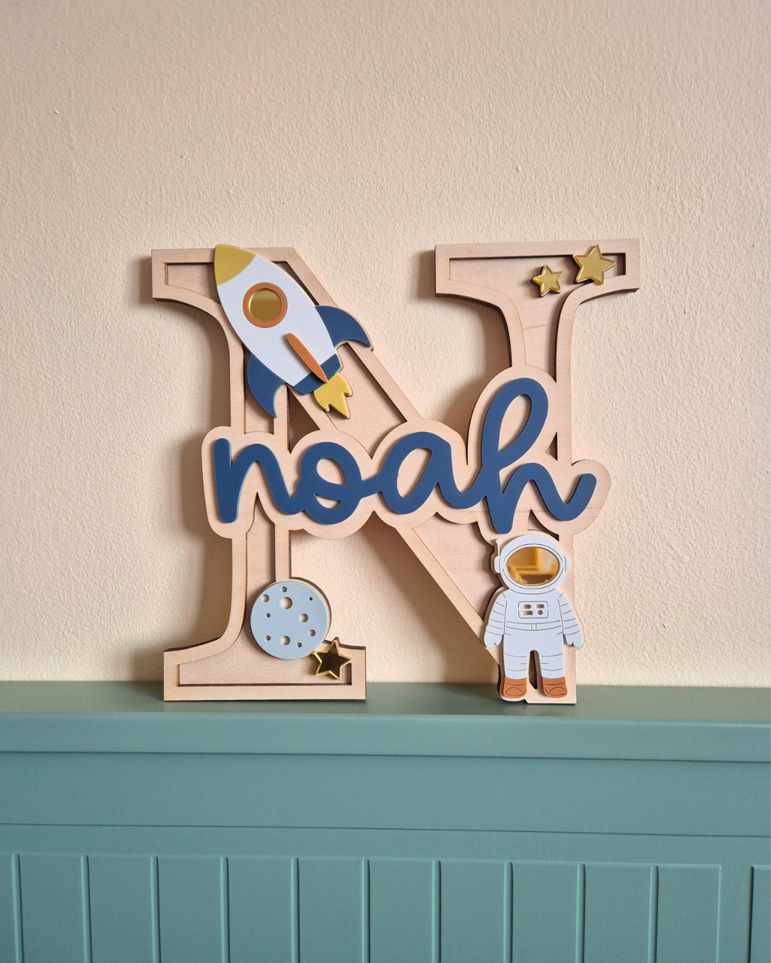 Rocket and Astronaut Monogram - Personalised Wooden and Acrylic Name Sign