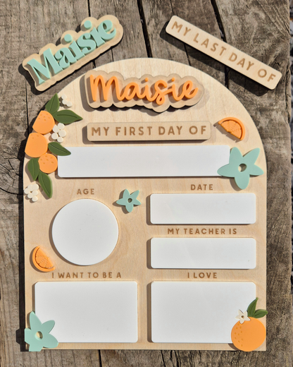 Personalised Orange Blossom Back to School Board - Reusable Wooden and Acrylic Sign