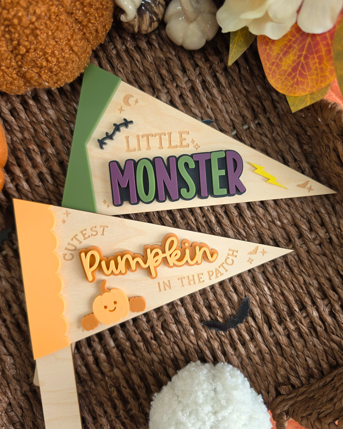 Cutest Pumpkin and Little Monster Pennant Flags - Halloween Photo Prop Signs
