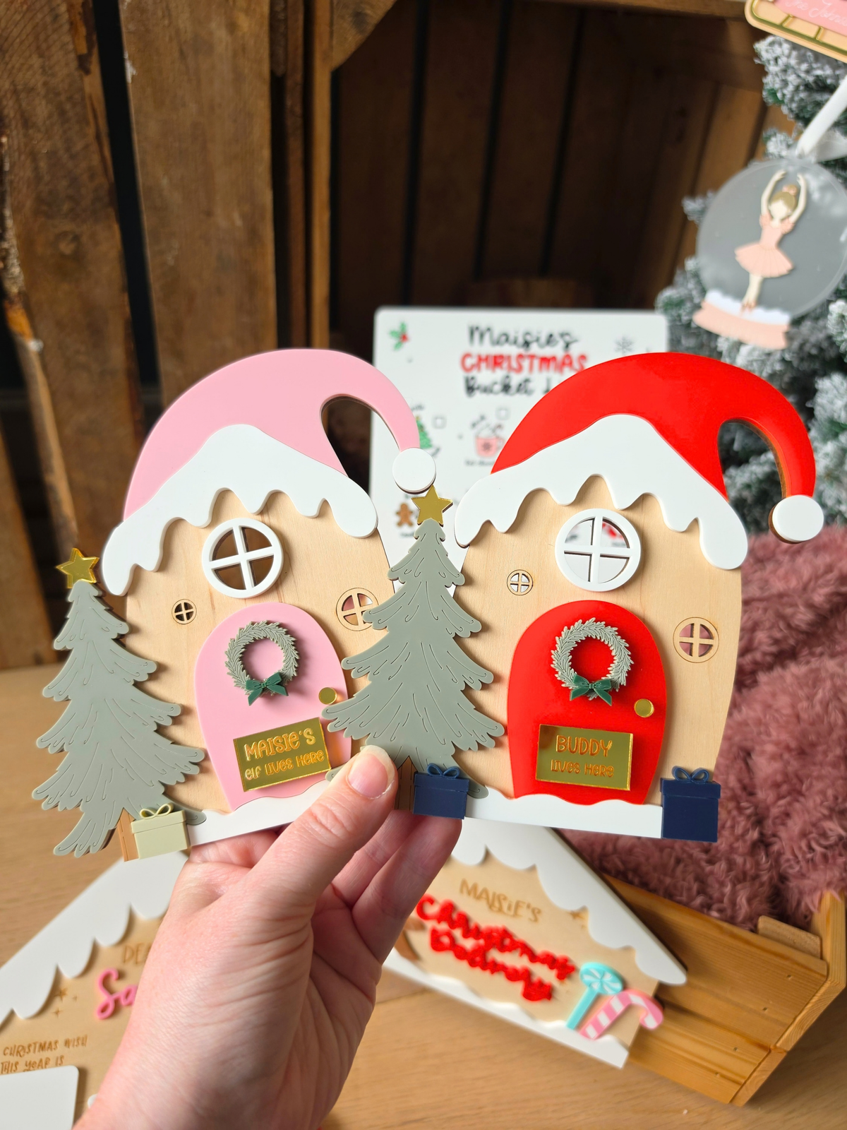 Personalised Magical Elf House - Custom Colour Wooden and Acrylic Decoration