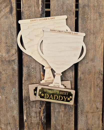 World's Best Dad Trophy Handprint Plaque - Personalised Father's Day Gift