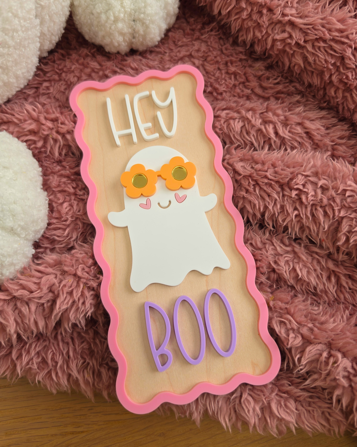 Spooky Hey Boo Vertical Wavy Edge Sign - Retro Halloween Decor