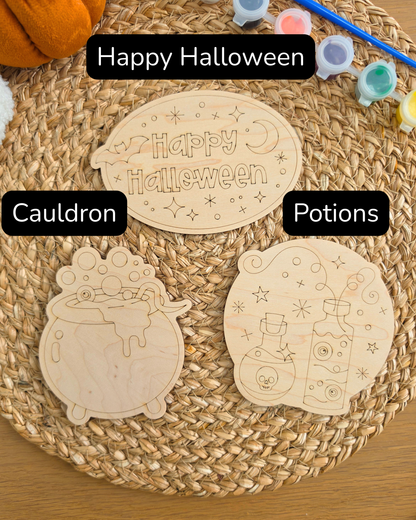 Set of 2 Halloween Wooden Shapes Paint Kit - Boo Basket Filler Gift