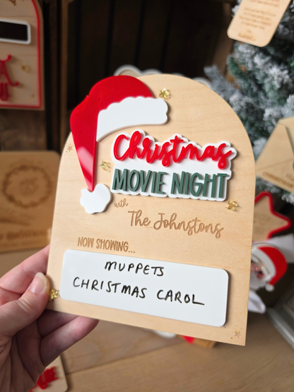 Personalised Christmas Movie Night Sign - Wooden and Acrylic Plaque