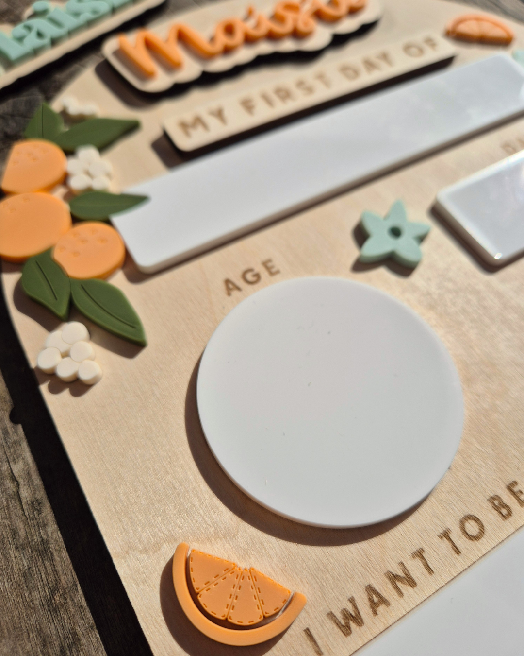 Personalised Orange Blossom Back to School Board - Reusable Wooden and Acrylic Sign