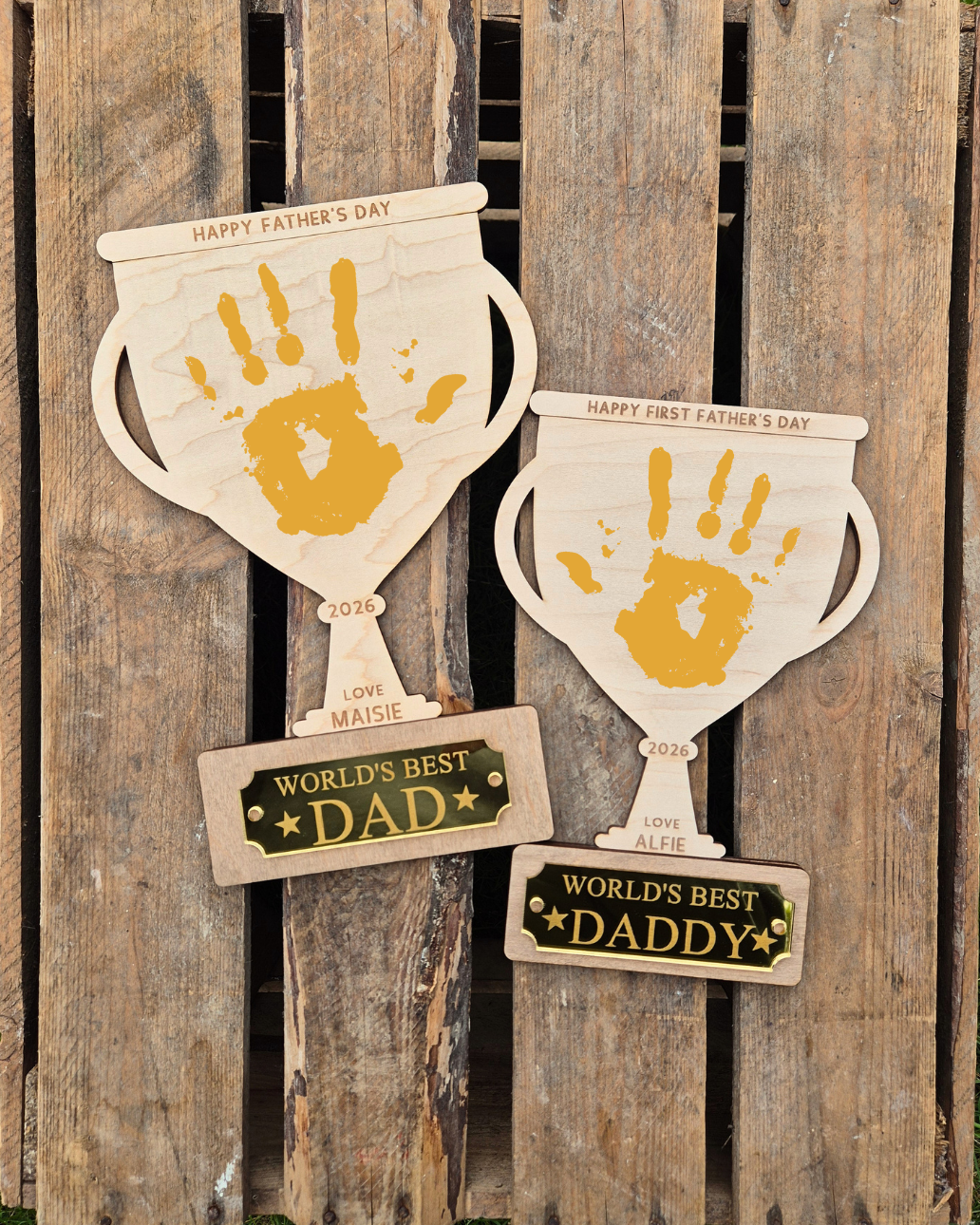 World's Best Dad Trophy Handprint Plaque - Personalised Father's Day Gift