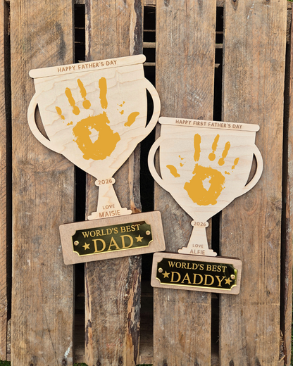 World's Best Dad Trophy Handprint Plaque - Personalised Father's Day Gift
