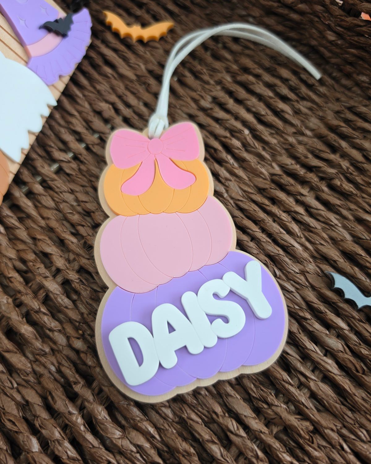 Stacked Pumpkin Boo Basket Name Tag