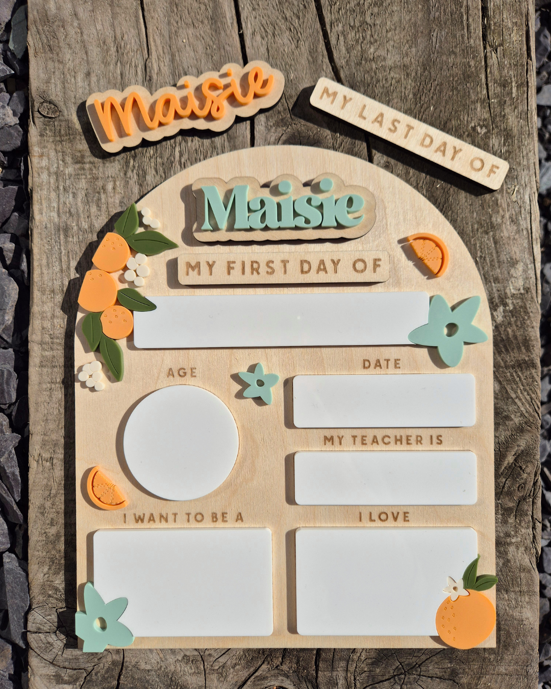 Personalised Orange Blossom Back to School Board - Reusable Wooden and Acrylic Sign