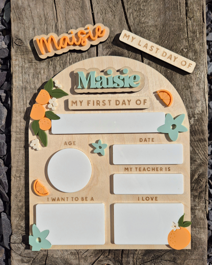 Personalised Orange Blossom Back to School Board - Reusable Wooden and Acrylic Sign
