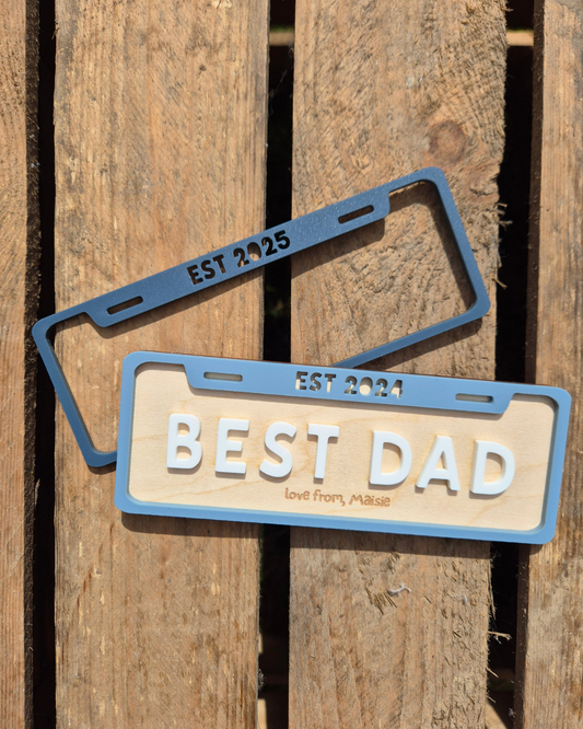 Best Dad License Plate Magnet - Personalised Wooden and Acrylic Father's Day Gift