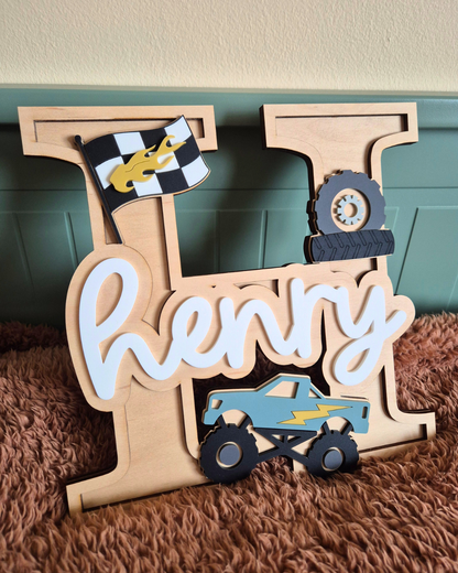 Monster Truck Monogram - Personalised Wooden and Acrylic Name Sign