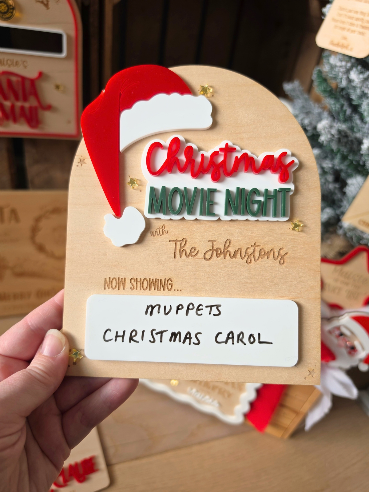 Personalised Christmas Movie Night Sign - Wooden and Acrylic Plaque