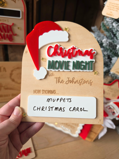 Personalised Christmas Movie Night Sign - Wooden and Acrylic Plaque