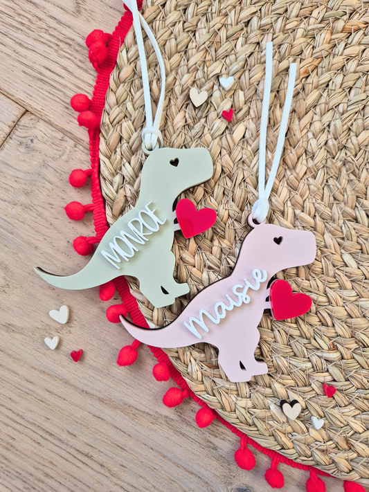 Personalised Dinosaur Heart Basket Tag – Valentine’s Name Decoration