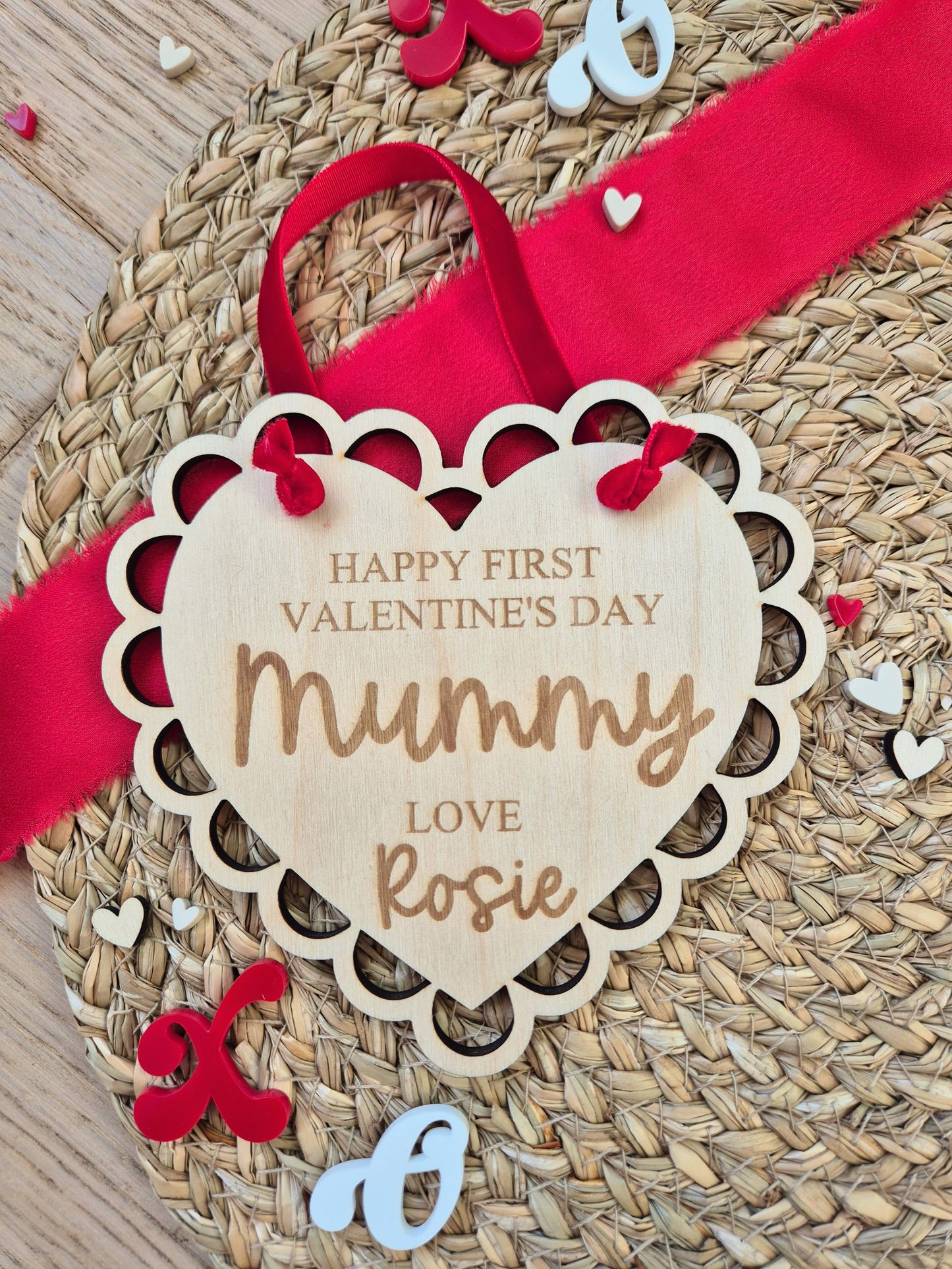 Lace Heart Happy Valentine's Engraved Keepsake - Personalised Hanging Sign or Fridge Magnet Keepsake