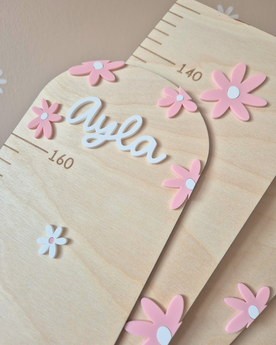 Personalised Daisy Height Chart - Custom Colour Wooden and Acrylic Growth Ruler