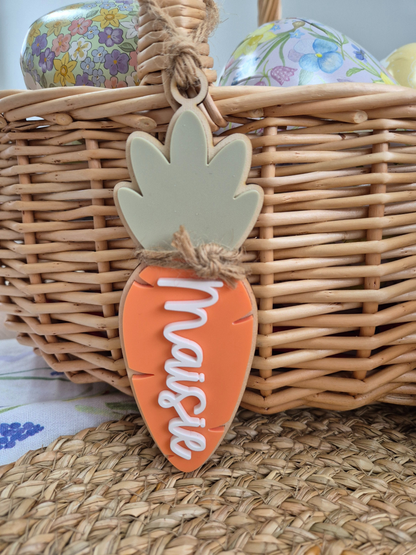 Carrot Easter Basket Name Tag - Personalised Wooden and Acrylic Keepsake