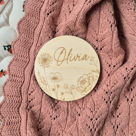 Personalised Floral Baby Birth Announcement Discs