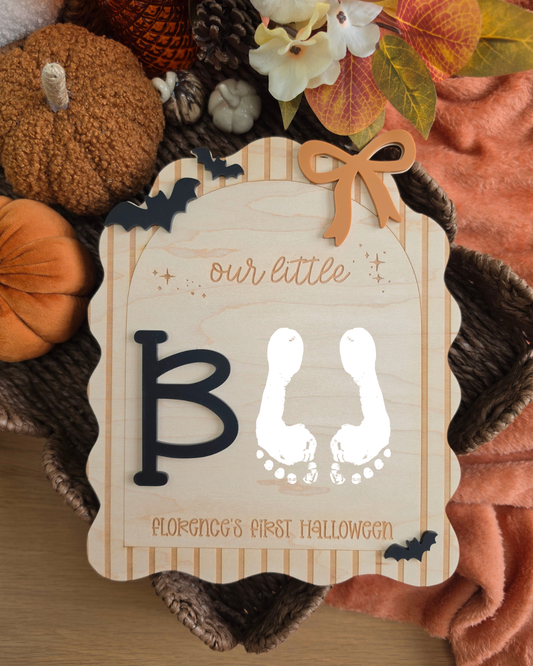Our Little Boo Footprint Plaque - Personalised Baby's First Halloween Sign
