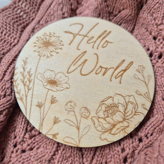 Hello World or She's Here Floral Birth Announcement Disc