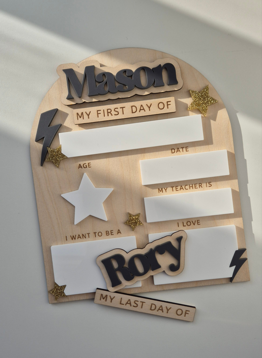 Personalised Lightening Bolt Back to School Board - Reusable Wooden and Acrylic Sign