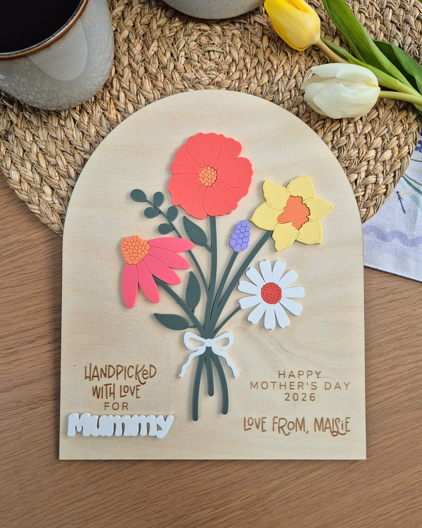 Forever Flower Bouquet Mother's Day Plaque - Personalised Wooden and Acrylic Birthday Floral Sign