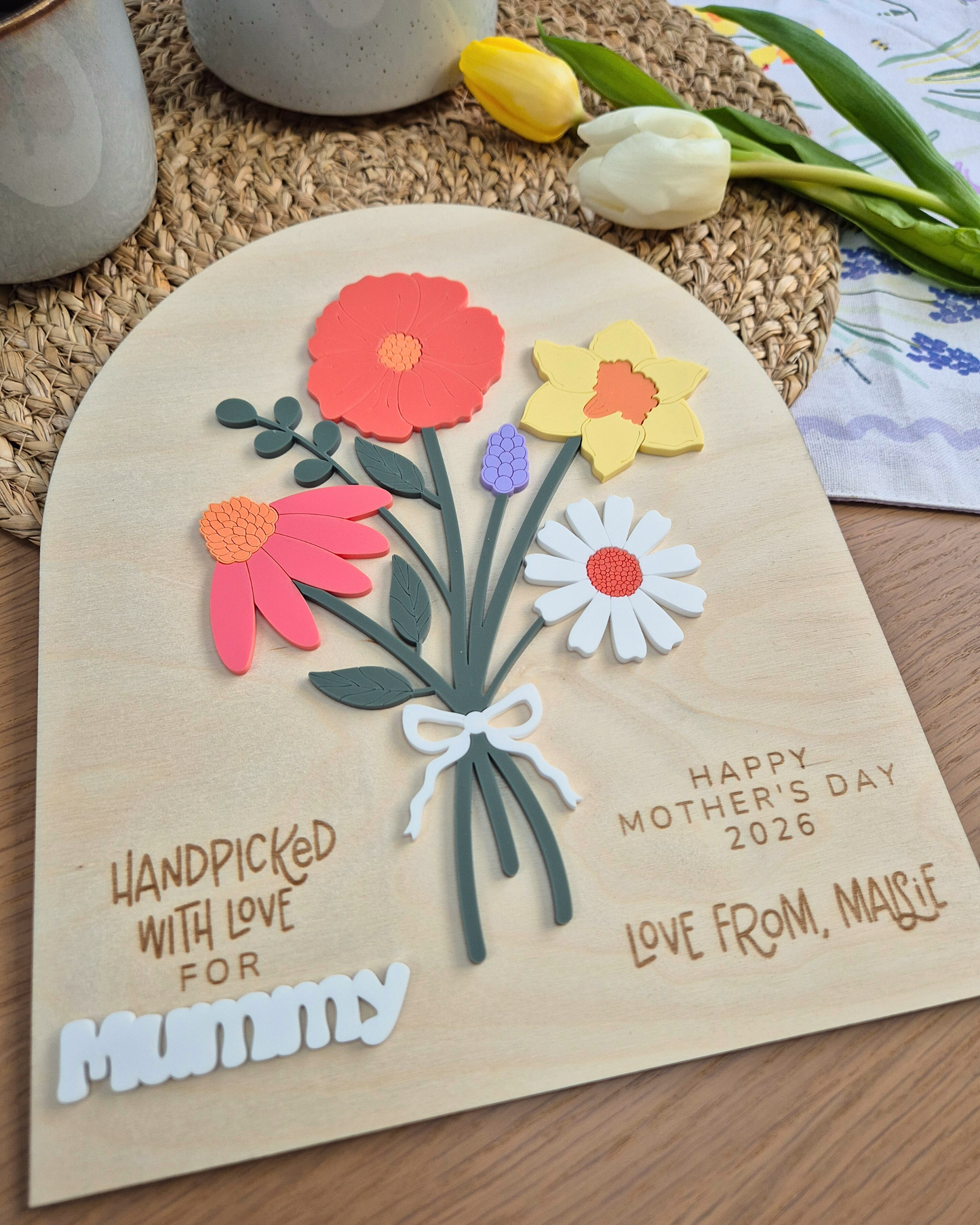 Forever Flower Bouquet Mother's Day Plaque - Personalised Wooden and Acrylic Birthday Floral Sign