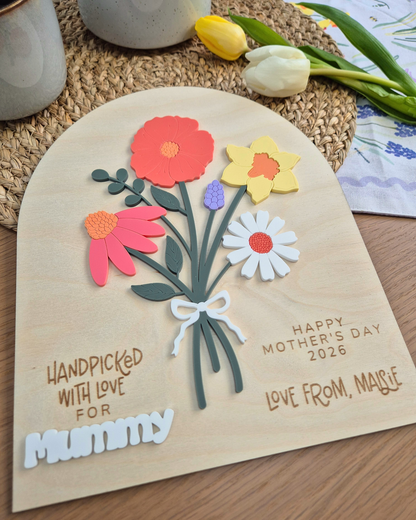 Forever Flower Bouquet Mother's Day Plaque - Personalised Wooden and Acrylic Birthday Floral Sign