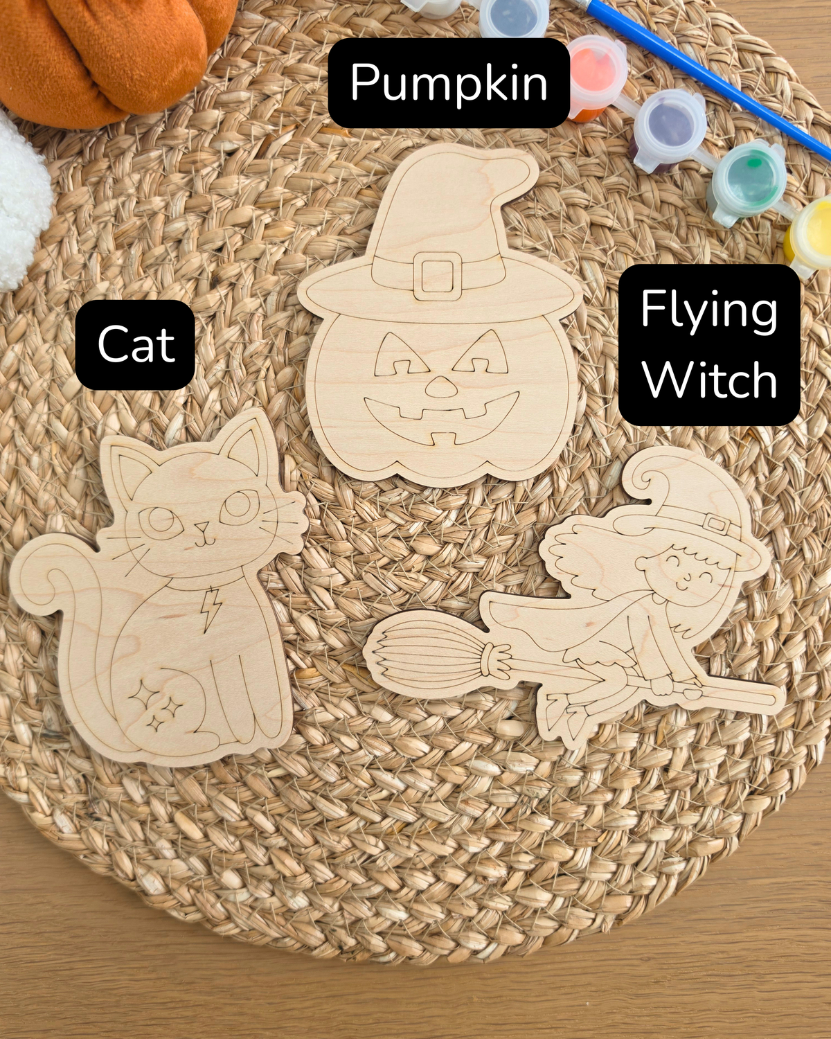 Set of 2 Halloween Wooden Shapes Paint Kit - Boo Basket Filler Gift
