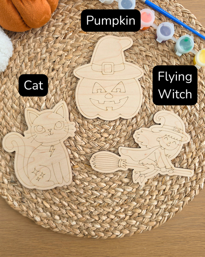 Set of 2 Halloween Wooden Shapes Paint Kit - Boo Basket Filler Gift
