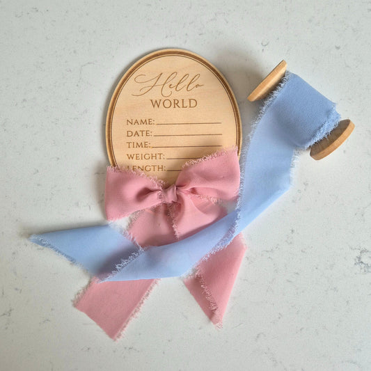 Vintage Oval Baby Birth Stats Announcement Sign - 'Hello World' Plaque with Writable Space