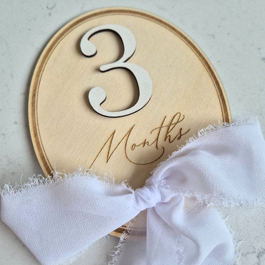 Vintage Oval Baby Milestone Discs - Set of 3 Interchangeable Wooden Monthly Photo Props