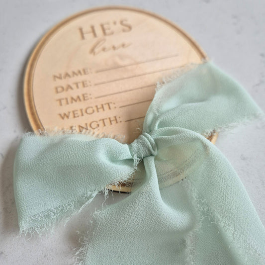 Vintage Oval Baby Birth Stats Announcement Sign - 'He's Here/She's Here' Plaque with Writable Space