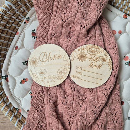 Personalised Floral Baby Birth Announcement Disc