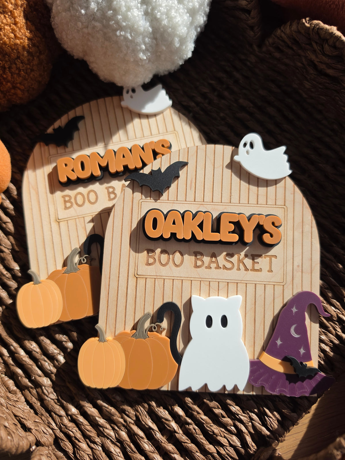 Spooky Cute Interchangeable Crate and Boo Basket Plaque - Dark Theme