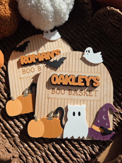 Spooky Cute Interchangeable Crate and Boo Basket Plaque - Dark Theme