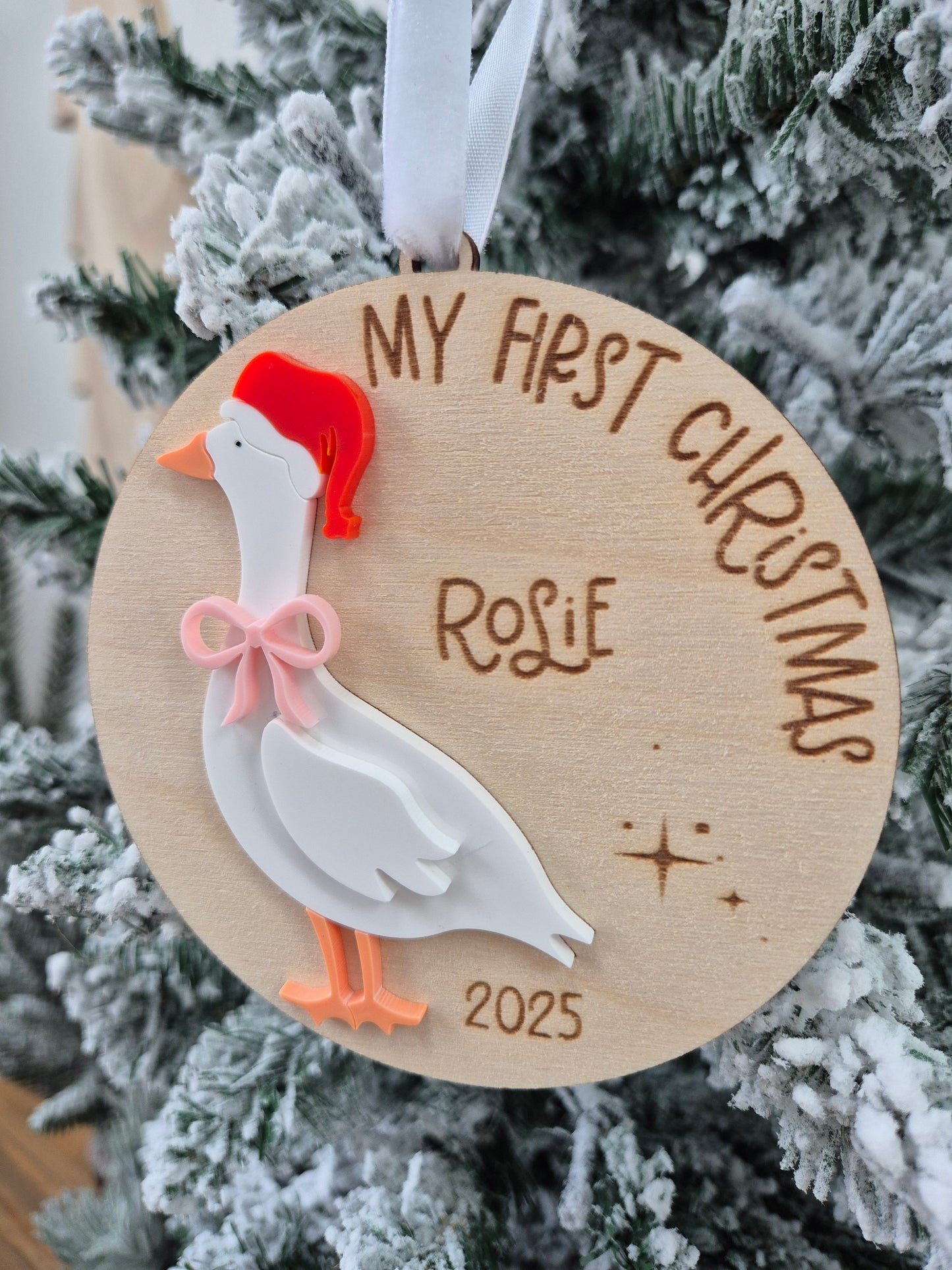 Baby's First Christmas Hanging Ornament - Personalised Santa Goose Tree Decoration