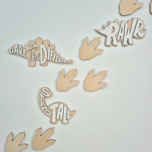 DinoRAWR Wall Signs – Set of 3, Inspirational Dinosaur Wooden Room Decor