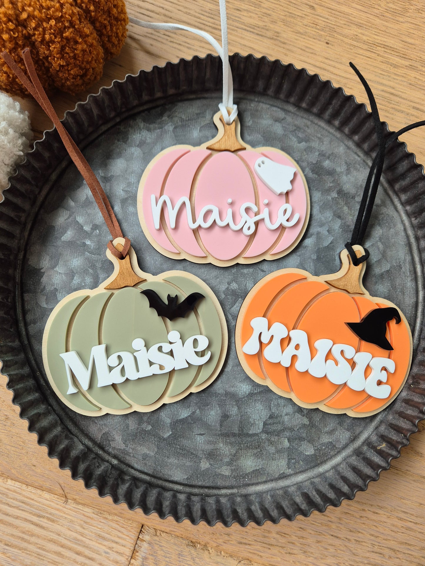 Personalised Pumpkin Boo Basket Name Tags | Wooden and Acrylic Decoration