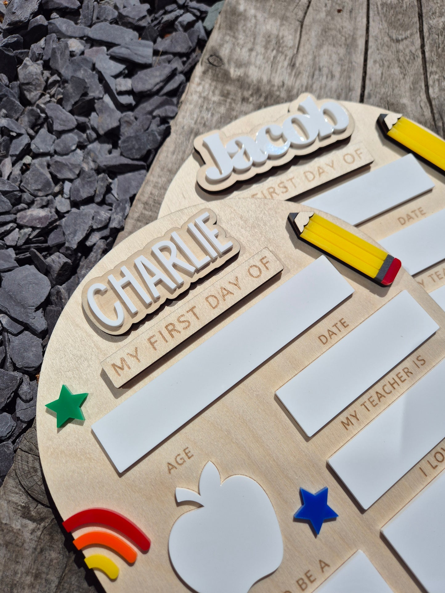 Personalised Back to School Board Pencil Theme Layout 2 - Reusable Wooden and Acrylic Sign