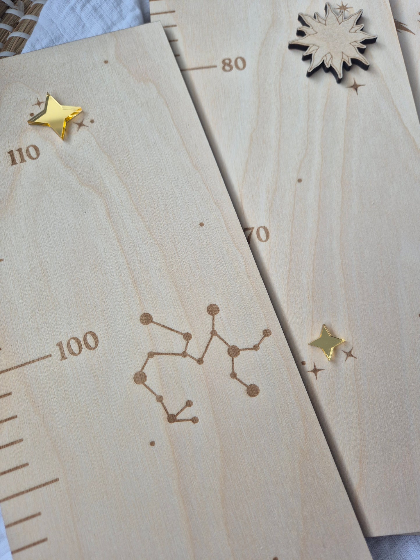 Personalised Celestial Wooden Height Chart - Sun, Moon and Stars Themed Engraved Growth Ruler