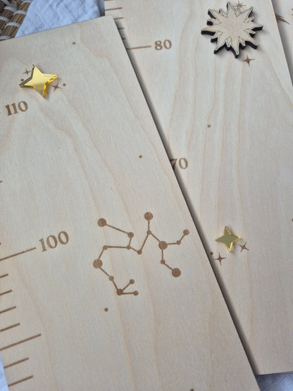 Personalised Celestial Wooden Height Chart - Sun, Moon and Stars Themed Engraved Growth Ruler