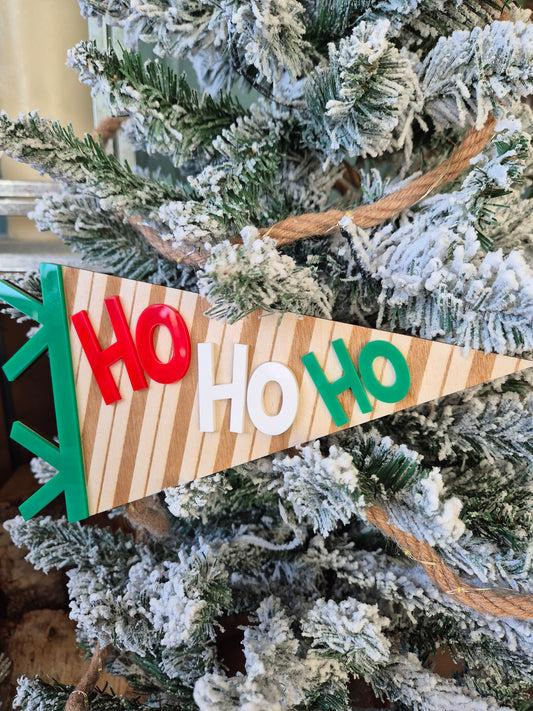 Ho Ho Ho Retro Acrylic and Wooden Pennant