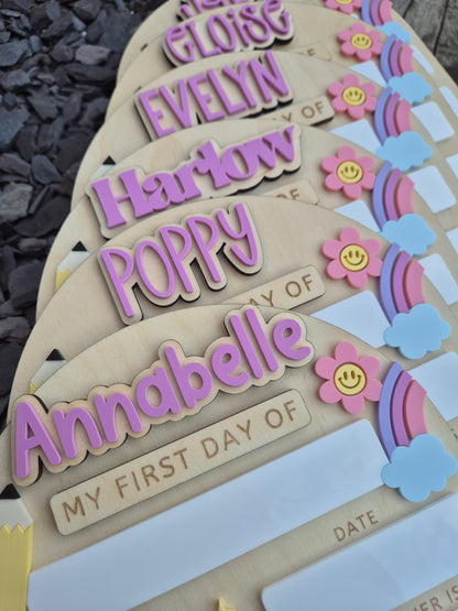 Personalised Pastel Rainbow Back to School Board - Reusable Wooden and Acrylic Sign