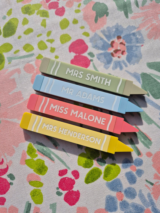 Set of 4 Personalised Retro Crayon Magnets - Custom Colour Acrylic and Wooden Gift