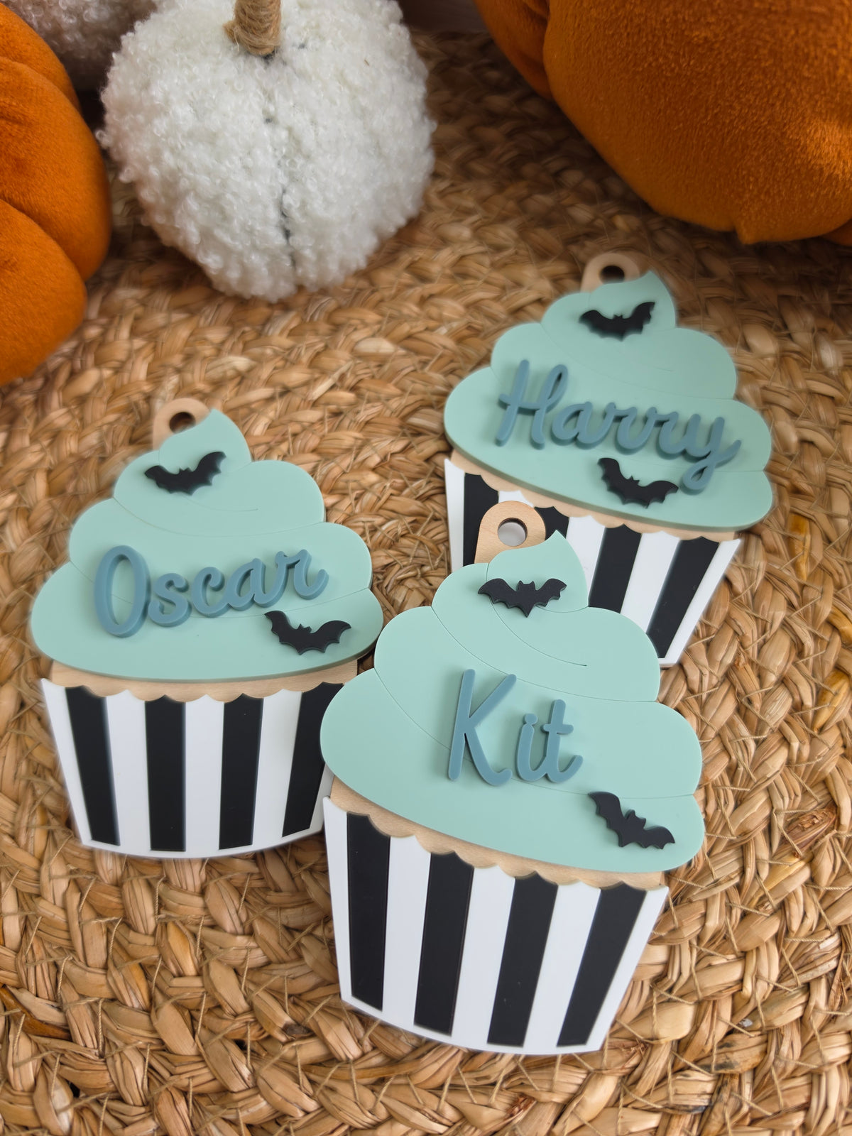 Haunted Cupcake Boo Bag Tag - Personalised Wooden and Acrylic Personalised Name Tag